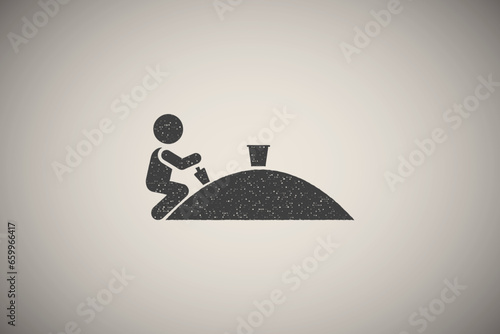 Sand, play, game, boy icon vector illustration in stamp style