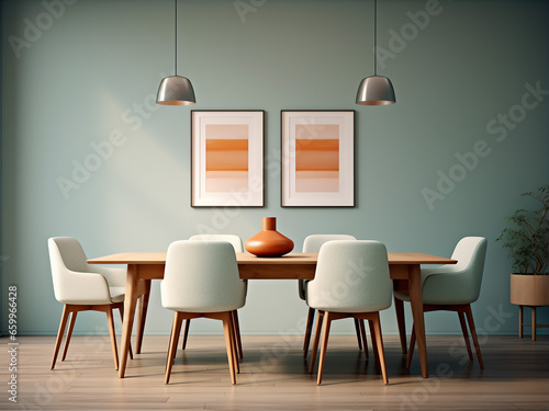 Simplicity defines this dining room  minimal furniture  elegant design. AI Generation.
