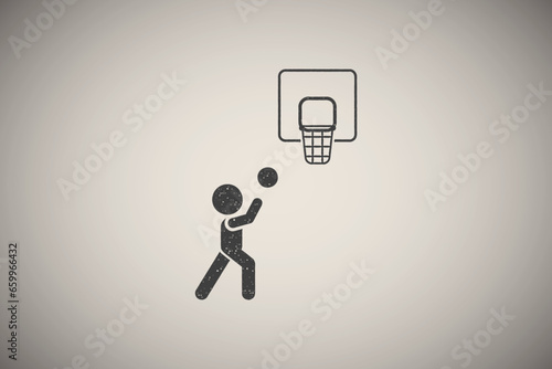 Ball, basketball, play, game icon vector illustration in stamp style