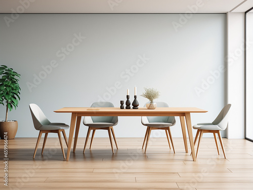 Minimalist interior  stylish dining room furniture  contemporary design. AI Generation.