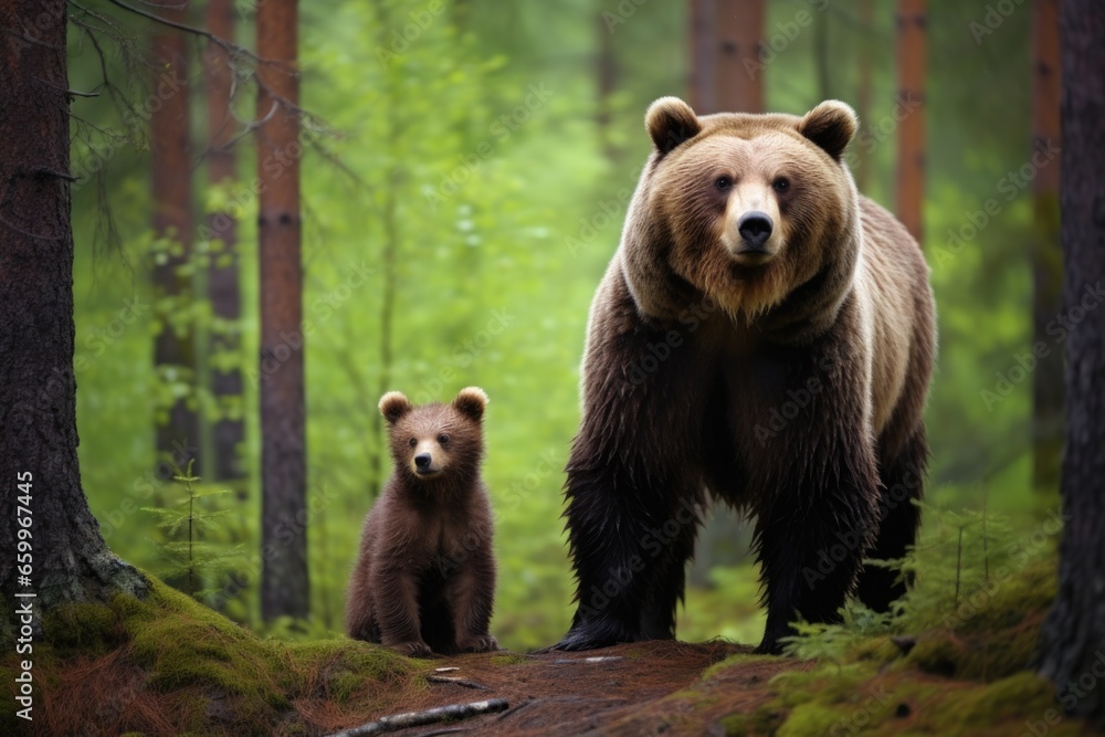 Obraz premium large bear with small cub in a forest