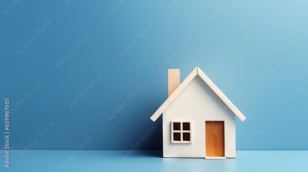 Wooden silhouette of a house on a blue background. Minimalism. Housing issue, design and engineering. Investments in building. Real estate. The concept of finding and choosing a place of residence. Wooden silhouette of a house on a blue background. Minimalism. Housing issue, design and engineering. Investments in building. Real estate. The concept of finding and choosing a place of residence.