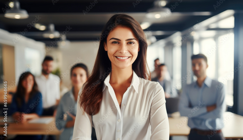 portrait of a businesswoman and team portrait of a businesswoman and team