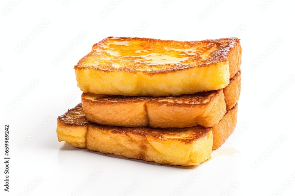 French Toast drizzled generously with golden honey, perfectly isolated against a clean and crisp white background. Generative AI French Toast drizzled generously with golden honey, perfectly isolated against a clean and crisp white background. Generative AI