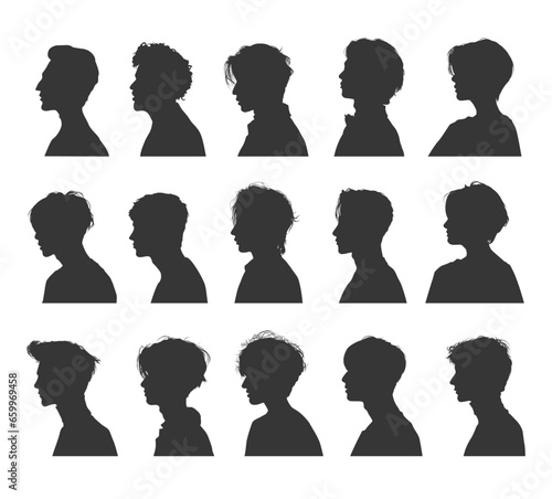vector package set of male head silhouettes, side view. Silhouettes of people. silhouette of a man's face