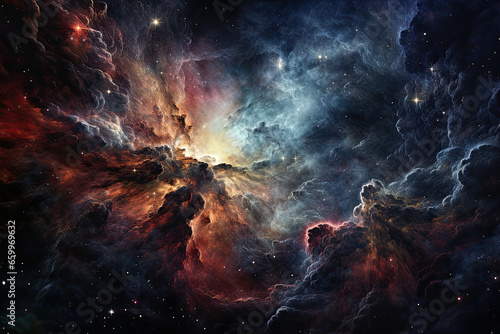 Multi-color cosmic nebula and stars. 