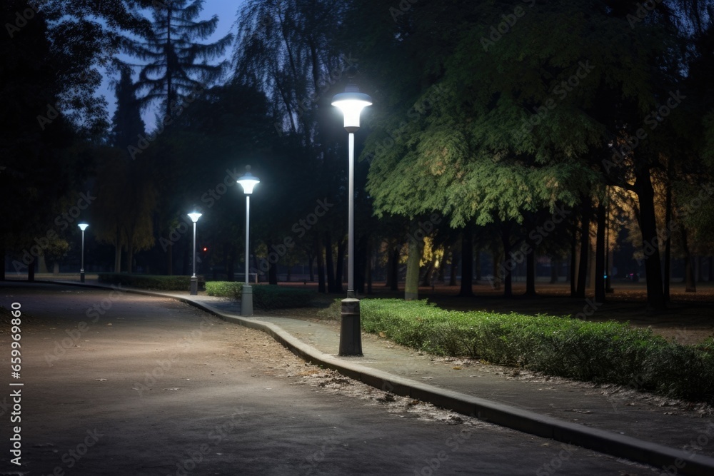 pathway light with motion sensor in a park area