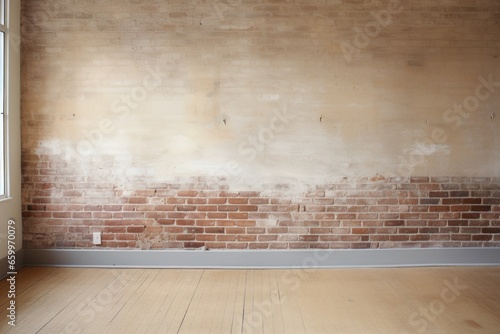 a bare  unpainted brick wall in a room