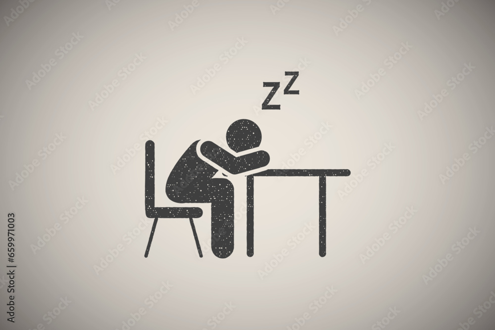 Tired, student, sleep icon vector illustration in stamp style