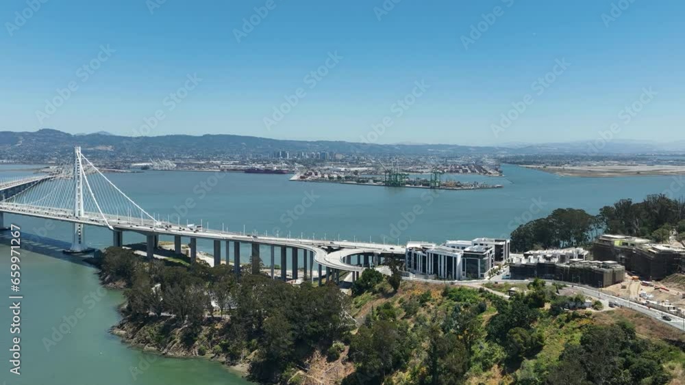San Francisco Aerial Shot Bay Bridge Pan R Oakland to Downtown California USA San Francisco Aerial Shot Bay Bridge Pan R Oakland to Downtown California USA