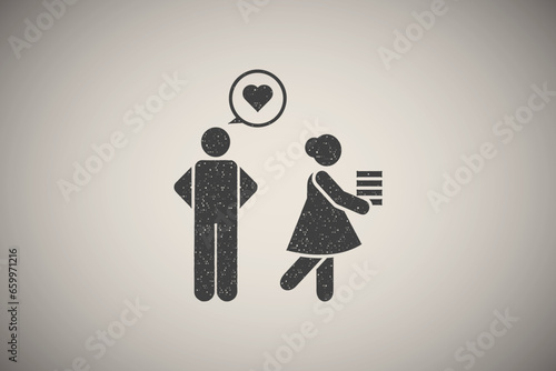 In love, girl, man, school icon vector illustration in stamp style