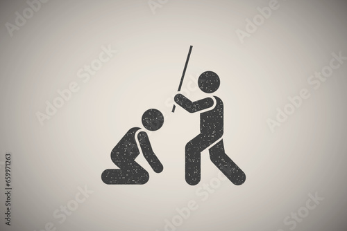 Punishment, angry, teacher, classroom icon vector illustration in stamp style
