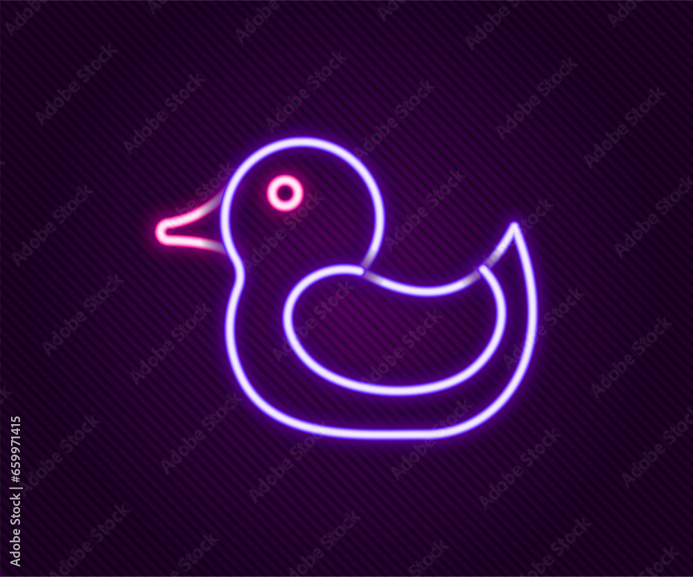 Glowing neon line Rubber duck icon isolated on black background. Colorful outline concept. Vector Glowing neon line Rubber duck icon isolated on black background. Colorful outline concept. Vector