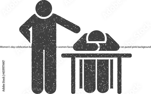 Sleep, teacher, student, classroom icon vector illustration in stamp style