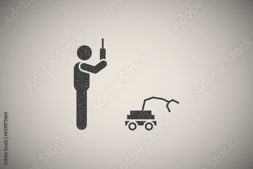 Robot  control  remote icon vector illustration in stamp style