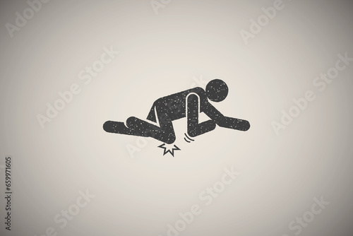Man, break, fall, knee, tripping icon vector illustration in stamp style