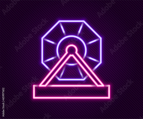 Glowing neon line Lottery machine icon isolated on black background. Lotto bingo game of luck concept. Wheel drum leisure. Colorful outline concept. Vector