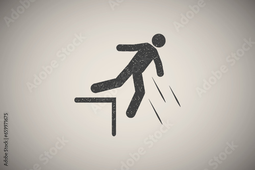 Man, stair, fall, icon vector illustration in stamp style