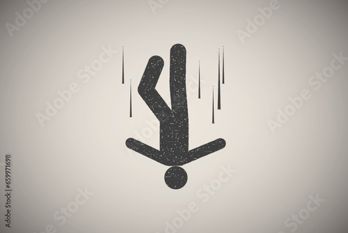 Man, high, fall, free fall icon vector illustration in stamp style