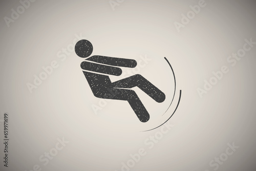 Man, fall, imbalance, person icon vector illustration in stamp style