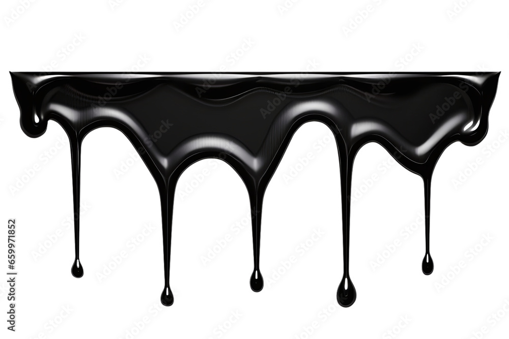 Dripping down black glossy paint drop splash close-up isolated on transparent background Dripping down black glossy paint drop splash close-up isolated on transparent background