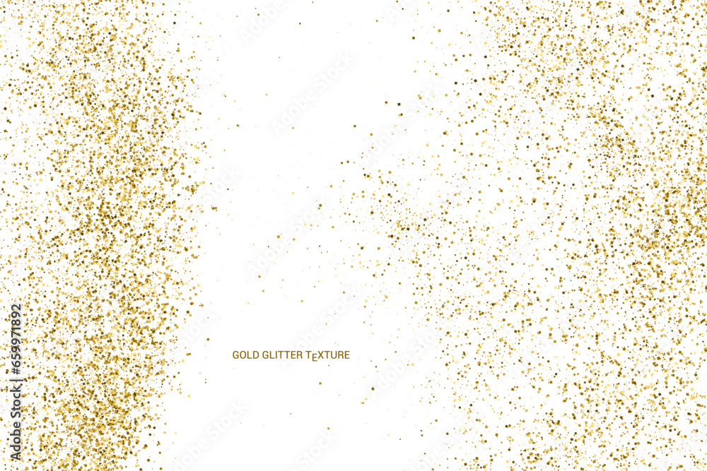 Gold Glitter Texture Isolated On White. Goldish Color Sequins. Golden Explosion Of Confetti. Design Element. Celebratory Background. Vector Illustration, Eps 10. Gold Glitter Texture Isolated On White. Goldish Color Sequins. Golden Explosion Of Confetti. Design Element. Celebratory Background. Vector Illustration, Eps 10.