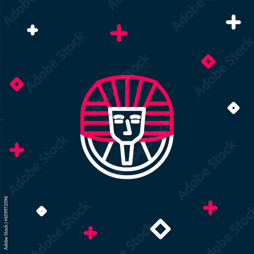 Line Egyptian pharaoh icon isolated on blue background. Colorful outline concept. Vector