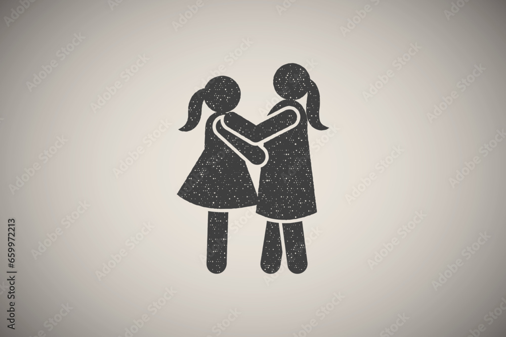 Girls friend icon vector illustration in stamp style Girls friend icon vector illustration in stamp style