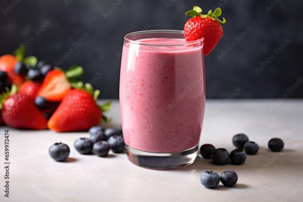 glass of berry smoothie on a granite countertop glass of berry smoothie on a granite countertop