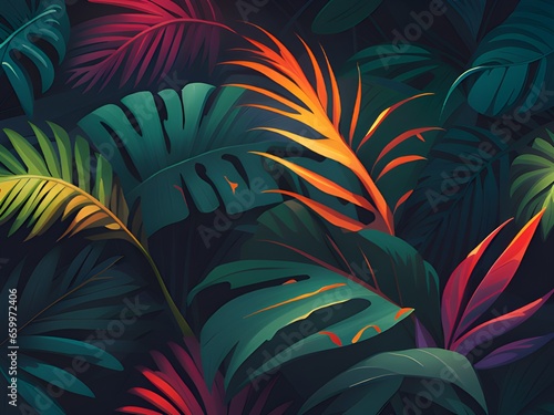 beautiful tropical jungle leaves illustration