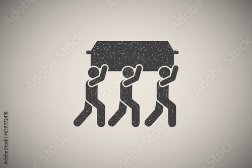 Mans funeral coffin burial carry icon vector illustration in stamp style