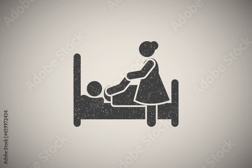 Woman patient sorrow sadness icon vector illustration in stamp style