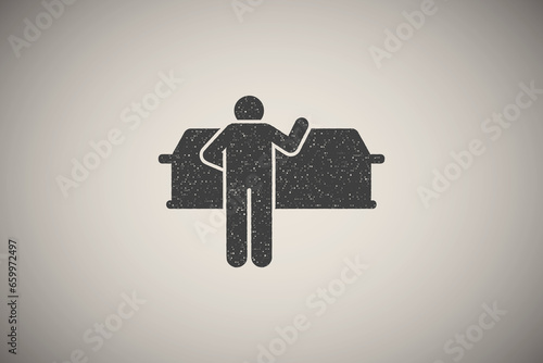 Man coffin funeral burial icon vector illustration in stamp style