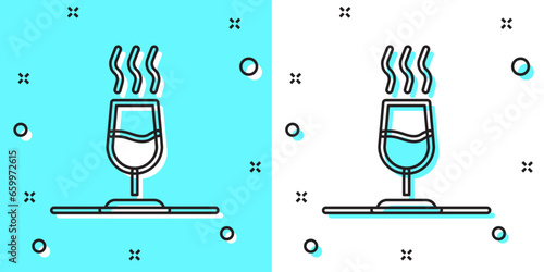 Black line Wine tasting, degustation icon isolated on green and white background. Sommelier. Smells of wine. Random dynamic shapes. Vector