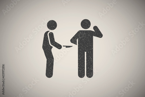 Two man kill knife dead icon vector illustration in stamp style