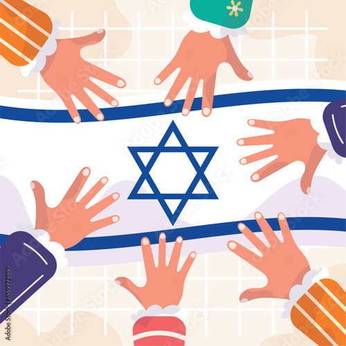 Vector Flag of Israel with Praying Hands on Cute Background