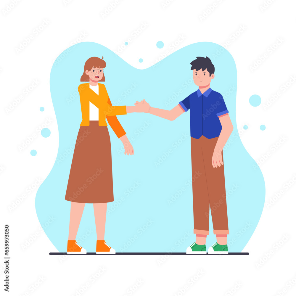 Man and woman shaking hands. Vector illustration in a flat style. Man and woman shaking hands. Vector illustration in a flat style.