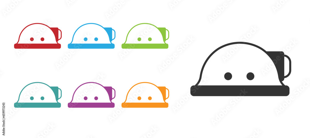Fototapeta premium Black Miner helmet icon isolated on white background. Set icons colorful. Vector