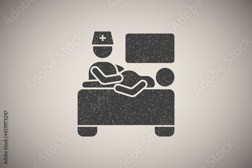 Doctor control, gynecology, patient icon vector illustration in stamp style