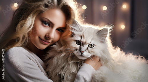 Young attractive woman with her pet cat portrait