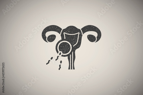 Sperms, uterine icon vector illustration in stamp style