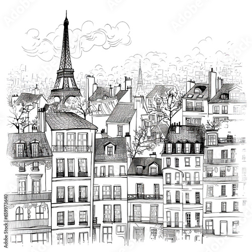 Beautiful ink illustration of Paris with old buildings and skyscrapers.  © IRStone