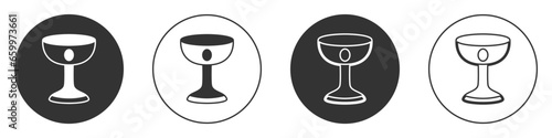 Black Christian chalice icon isolated on white background. Christianity icon. Happy Easter. Circle button. Vector