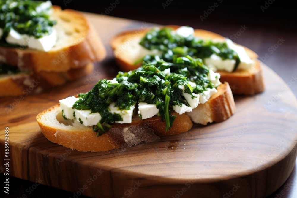 litter of fresh parsley on garlic & feta bruschetta litter of fresh parsley on garlic & feta bruschetta