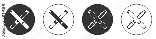 Black Cigarette icon isolated on white background. Tobacco sign. Smoking symbol. Circle button. Vector