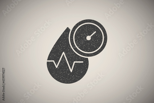 Test, blood, hematology icon vector illustration in stamp style
