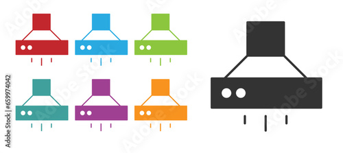 Black Kitchen extractor fan icon isolated on white background. Cooker hood. Kitchen exhaust. Household appliance. Set icons colorful. Vector