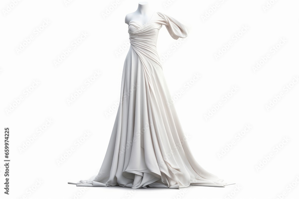 wedding dress on a mannequin on a white background