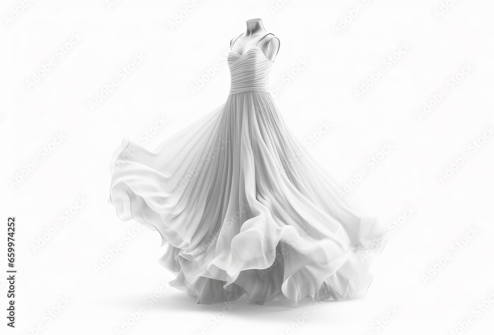 Wedding dress isolated on white background. 3D rendering.