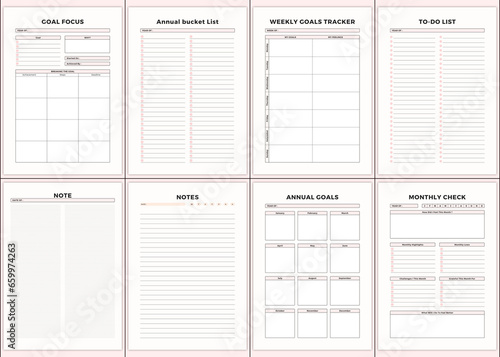 Minimalist planner pages templates. Printable Life & Business Planner Set. Goal Focus,Annual bucket List,Weekly Goals Tracker,To-Do list,Note,Annual Goals, Printable Page .